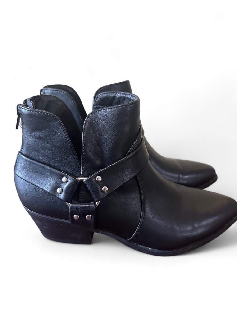 Time and Tru Black Ankle Booties Memory Foam with Harness Detail